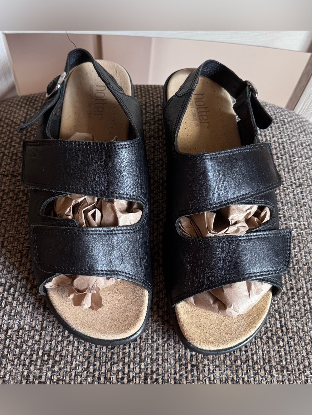hotter Black Leather Slip-On Comfort Sandals